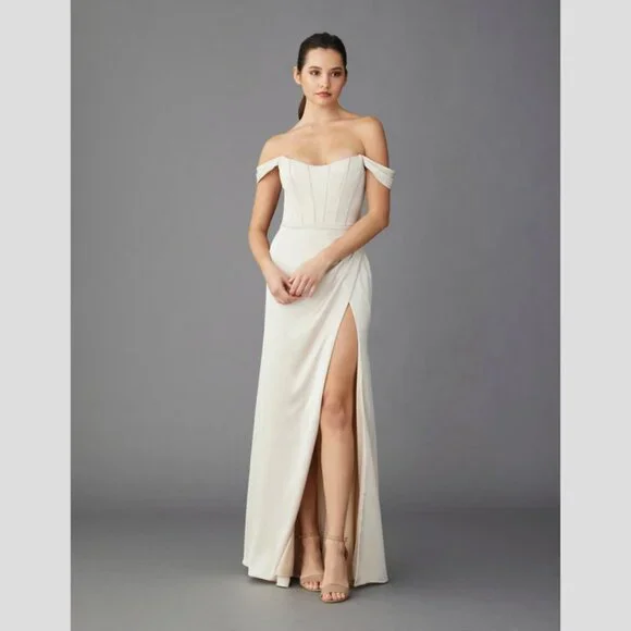Lazaro | Dresses | Lazaro Dani Gown In Champagne Crepe | Poshmark